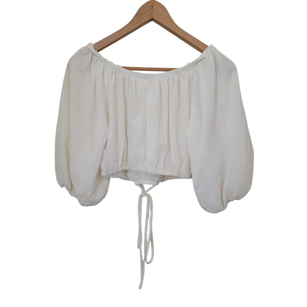 ASTR The Label Balboa Off-Shoulder White Peasant Top Blouse Women's Small - Picture 2 of 5